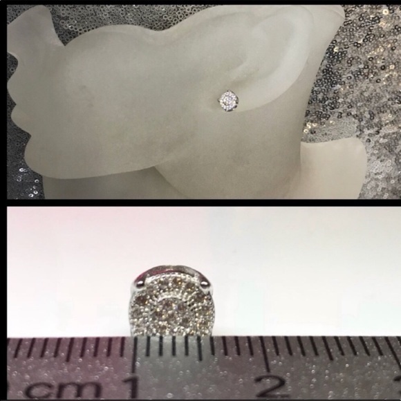 micro paved raised halo diamond stud earrings - Picture 8 of 8